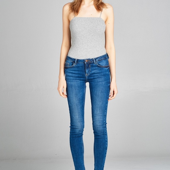 [NEW] Heathered Gray Ribbed Straight Neck Bodysuit - Picture 5 of 5